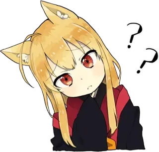 🤔 ed7fefad 动漫, 问号, 狐狸耳朵, 可爱, 卡哇伊, 思考, 困惑 telegram sticker