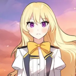 🥡 658f79a2 animé, cheveux blonds, fille, dessin animé, yeux violets, femme, personnage telegram sticker