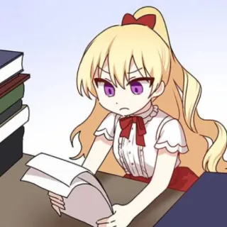 🥡 c4ed3206 animé, fille, en colère, cheveux blonds, livres, lecture telegram sticker