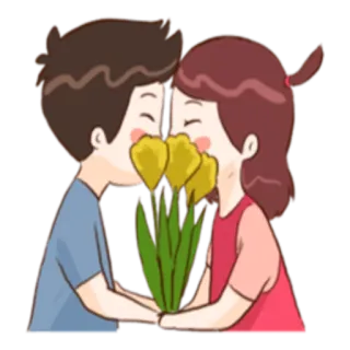 😘 ab32899d Мультфильм, Пара, Поцелуй, Любовь, Цветы, Отношения, Привязанность telegram sticker