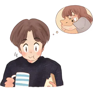 🫖 b2cb8823 osoba, mężczyzna, pies, przytulanie, myślenie, kreskówka, słodki telegram sticker