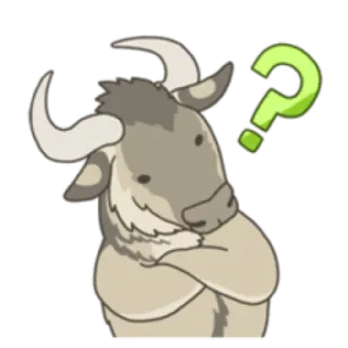 ❓ 409beaed gnu, 问号, 思考, 动物, 卡通, 贴纸 telegram sticker