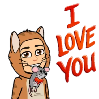 ❤ 3e621417 I LOVE YOU любовь, день святого валентина, Bitmoji, мультфильм, сердце, мышь, костюм кошки telegram sticker