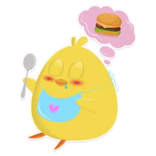 🍔 3f8a97fd chick, cute, baby, food, burger, hungry, cartoon telegram sticker