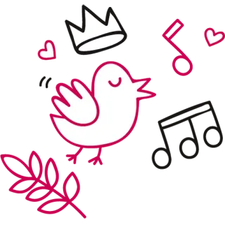 🐦 cef560d9 pájaro, corona, lindo, dibujos animados, pegatina, blanco telegram sticker