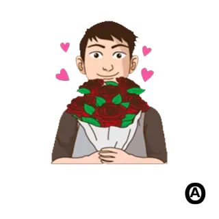 💐 26bcccaa Mann, Blumen, Rosen, Liebe, Herzen, Romantik, Geschenk telegram sticker