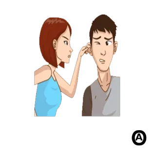 😉 8ba839db Cartoon, Frau, Mann, Ohr, Ausdruck telegram sticker