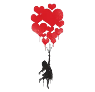 💙 91e8405c balloon, girl, heart, love, flying, red telegram sticker