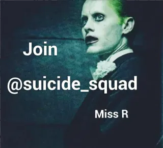 😐 4805dfc5 Joker Suicide Squad Join
@suicide_squad
Miss R Джокер, Отряд Самоубийц, DC Comics, Фильм, Злодей, Комикс whatsapp sticker