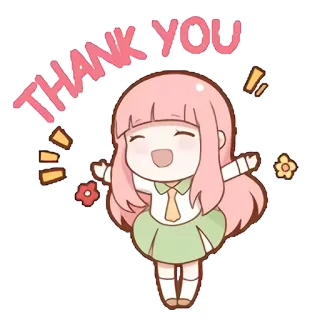 😌 692fa289 THANK YOU bedankt, schattig, meisje, cartoon, roze haar, chibi, kawaii, dankbaarheid telegram sticker