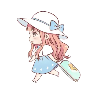 😊 8f31e69c meisje, chibi, reizen, hoed, jurk, anime telegram sticker