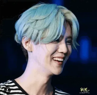 😹 292bfe6d personne, souriant, portrait, homme, cheveux bleus telegram sticker