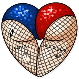 ❤ 9c77197b Harley Quinn LOVE HARLEY Harley Quinn, hati, jaring, bokong, fan art, stiker, DC Comics telegram sticker