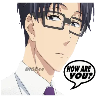 🤧 2c6b6e7d HOW ARE YOU? anime, đàn ông, kính, lời chào, bạn khỏe không telegram sticker