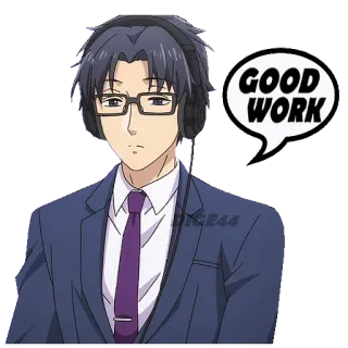 🧰 e8b05e3d GOOD WORK Anime, Đàn ông, Kính, Áo vest, Tai nghe, Làm tốt lắm, Văn phòng telegram sticker