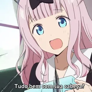 🤯 bec5d4fd Chika Fujiwara Kaguya-sama: Love Is War Tudo bem com sua cabeça? 애니메이션, 만화, 분홍 머리, 여자, 후지와라 치카, 카구야 님은 고백받고 싶어 whatsapp sticker