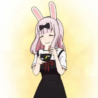 💈 33154137 Chika Fujiwara Kaguya-sama: Love Is War Anime, Chika Fujiwara, Kaguya-sama: Love is War, Fofo, Orelhas de coelho, Vestido preto, Cabelo rosa telegram sticker