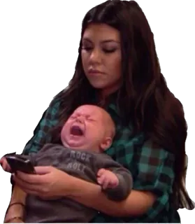 👶 46a18dcb ROCK ROLL bébé, pleurer, mère, Kardashian, Kourtney, téléphone, contrarié, rock n roll whatsapp sticker