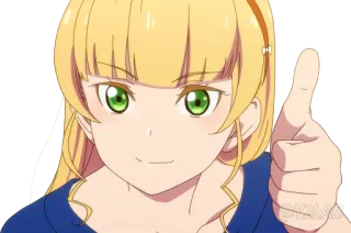 👍 7cfda55c Ragazza anime, Bionda, Occhi verdi, Pollice in su, Positivo, Approvazione telegram sticker