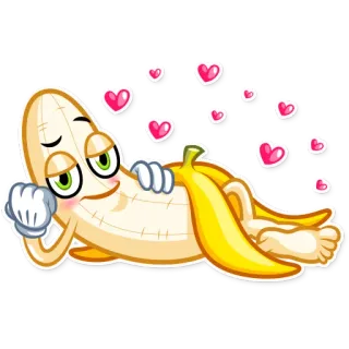 😘 eb4a2458 banana, fruta, corações, desenho animado, amor telegram sticker