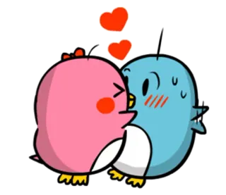 😘 68f751b0 Cartoon Vögel, Liebe, Herzen, Kuss, Romantik, süß, Vögel telegram sticker