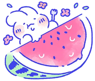 🍉 e85c338a 兔子, 西瓜, 可爱, 动物, 食物, 贴纸 telegram sticker