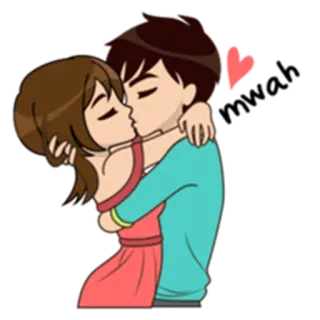 💏 10a3c806 поцелуй, любовь, романтика, пара, сердце, мультфильм whatsapp sticker