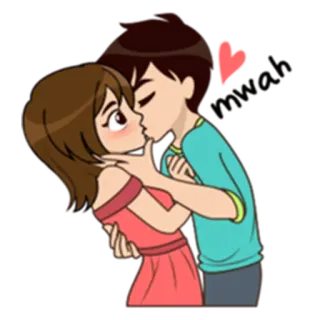 💏 2eb5b2ed любовь, поцелуй, пара, романтика, мультфильм, привязанность, сердце whatsapp sticker