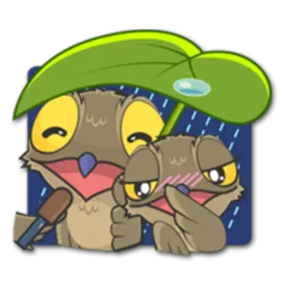 🤗 494d0409 tier, eule, süß, cartoon, regen, blatt whatsapp sticker