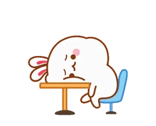 😔 fcff361e うさぎ, 悲しい, テーブル, 椅子, 漫画, かわいい telegram sticker
