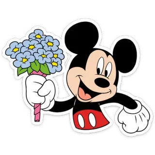 💐 83bb014b Mickey Mouse Mickey Mouse, dessin animé, Disney, personnage, fleurs, bouquet, mignon, autocollant telegram sticker