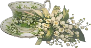 🌸 cee5101f May cup, flowers, tea, lily, bouquet, vintage telegram sticker