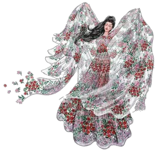 😍 394369c6 ange, floral, ailes, femme, robe, roses, fantaisie whatsapp sticker