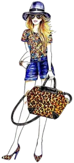 😊 44153f25 mode, style, femme, illustration, chapeau, lunettes de soleil, imprimé léopard, sac whatsapp sticker