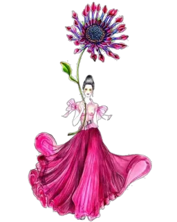 🌹 90b24b88 fleur, femme, robe, mode, art, illustration whatsapp sticker