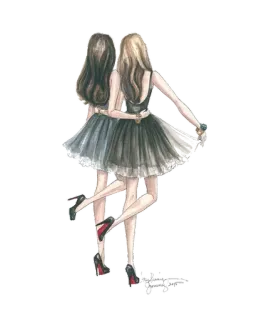 👭 d55a7b48 amitié, filles, mode, fête, robe whatsapp sticker