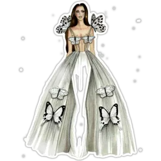 🦋 e3919f33 femme, robe, papillons, mode, robe de soirée, illustration, dessin, design whatsapp sticker