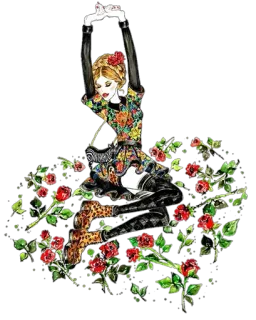 🌹 f4aee2ee femme, chien, roses, illustration de mode, floral, portrait whatsapp sticker