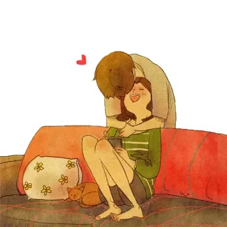 ❤️ 6cb77012 pareja, amor, gato, sofá, feliz, abrazo, romance telegram sticker