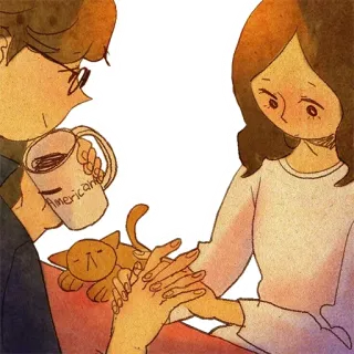 🖐 b5da81d7 Americano café, gato, el amor es, americano, pareja, dibujos animados telegram sticker