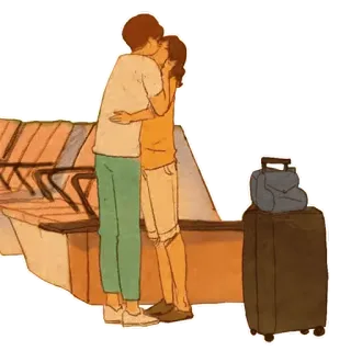 😘 3350f4e1 couple, baiser, amour, voyage, valise, aéroport whatsapp sticker