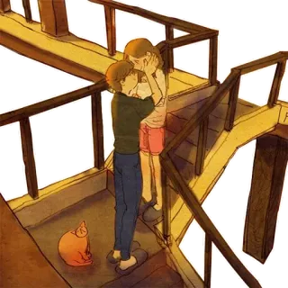 ❤️ 70851c23 amour, couple, chat, escalier, maison, mignon, illustration whatsapp sticker