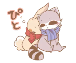 😴 160e3283 ぴと conejo, mapache, lindo, kawaii, dibujos animados, bufanda, animales whatsapp sticker