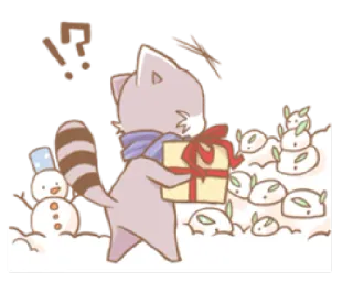 🎁 8873f643 mapache, muñeco de nieve, invierno, nieve, regalo, lindo, dibujos animados whatsapp sticker