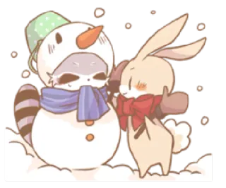⛄️ ac763814 muñeco de nieve, mapache, conejo, invierno, nieve, lindo, animal whatsapp sticker
