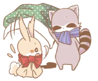 ☺️ bd9dc52e conejo, mapache, lindo, animales, dibujos animados, bufanda, lunares, lazo whatsapp sticker