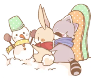 ☃️ d383cdd6 muñeco de nieve, conejo, mapache, invierno, nieve, lindo, animal, kawaii whatsapp sticker