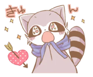 ❤️ ea84d6ad きゅん kawaii, mapache, amor, corazón, flecha, brillo, lindo, bufanda whatsapp sticker