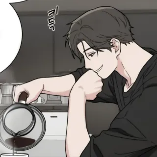 ✖️ 614512d7 크큭 mężczyzna, kawa, anime, gotowanie, kuchnia telegram sticker