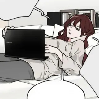 ✖️ 87a7fb7f kobieta, laptop, kanapa, relaks, wewnątrz telegram sticker